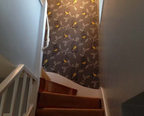 Stair Case Wall Papered and Painted